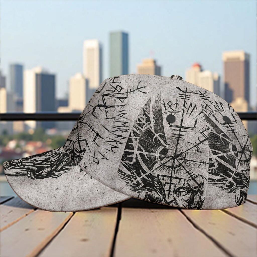 1Adjustable baseball cap with Nordic mythology and mysterious symbol print,Suitable for All Seasons,Lightweight design suitable for casual