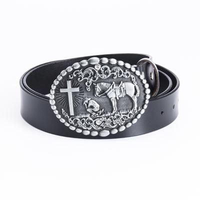 Ремень Western Cowboy Horse Cross из цельной коровьей кожи в винтажном стиле