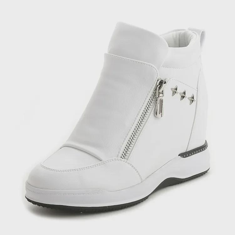 Women's 8cm Height-Boosting White Wedge Sneakers - Spring/Summer Korean-Style Casual Shoes