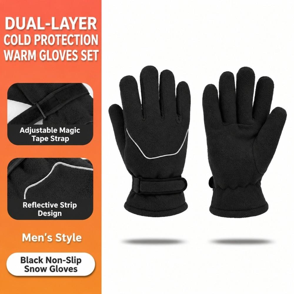 Magic Tape Closure Double Layer Warm Gloves Cold Proof Reflective Fleece Gloves Cycling