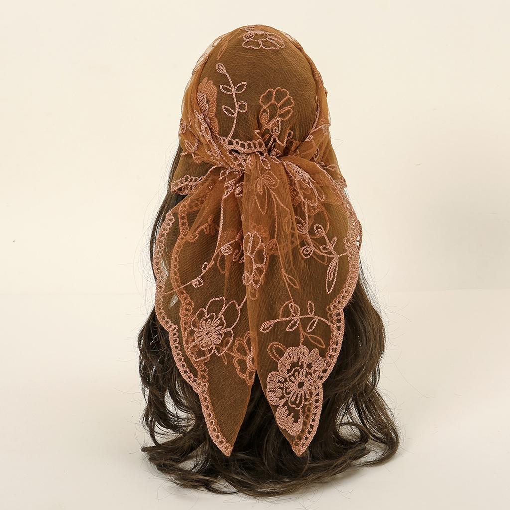 80*80 cm Lace Square Scarf Bandanas Style Rock Embroidery Floral Headband Net Breathable Hijab Headscarf Wraps Muslim Woman Veil