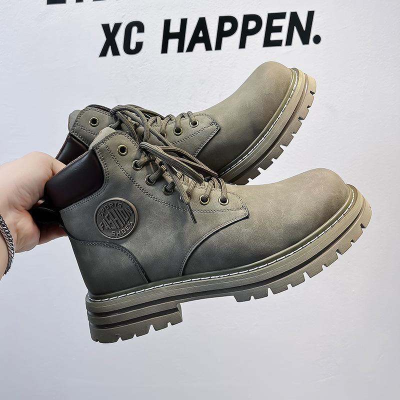 Пара резиновых ботинок для пары не отстой, бархатные ботинки с тиснением, универсальные мужские ботинки Мартина на толстой подошве, увеличивающие рост 6519-A