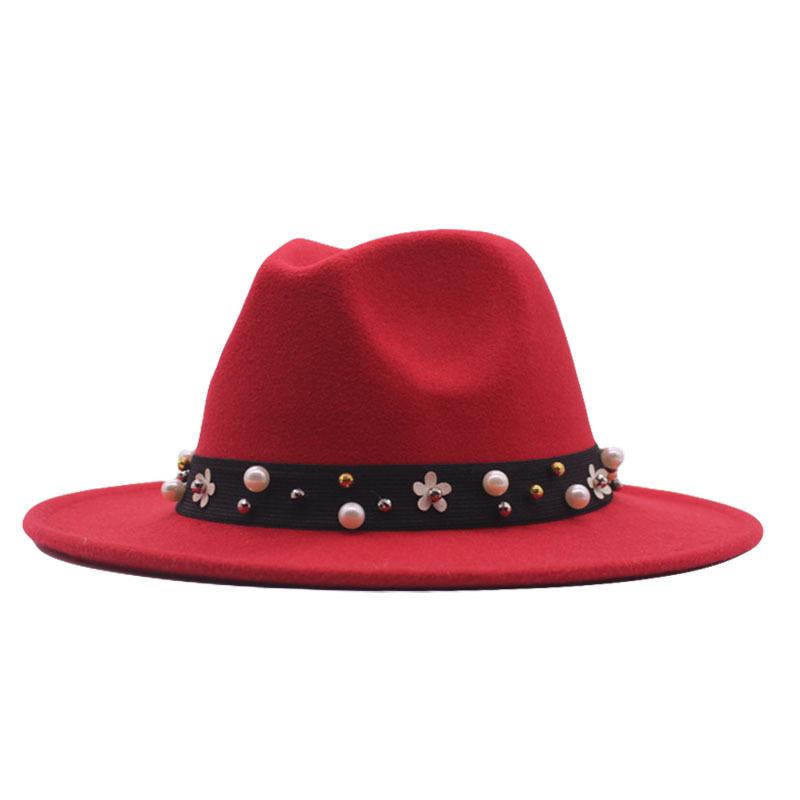 New autumn and winter pearl imitation woolen top hat, fashionable women's jazz hat, parent-child sun hat