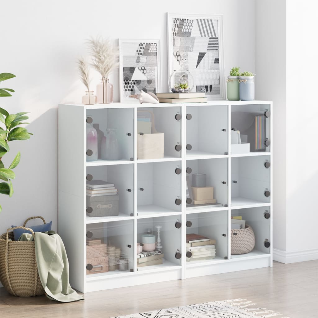 Vidaxl Biblioteczka Z Drzwiczkami, Biała, 136X37X109 Cm