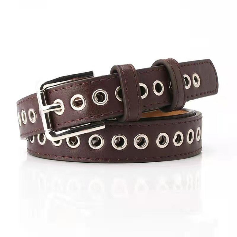 Fashionable White Belt With Full Hole Design Elegant Pu Buckle For Students