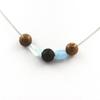 Stones and Minerals. 8mm Wooden Bead Necklace + Brazilian Aquamarine + Lava Stainless Steel Chain.