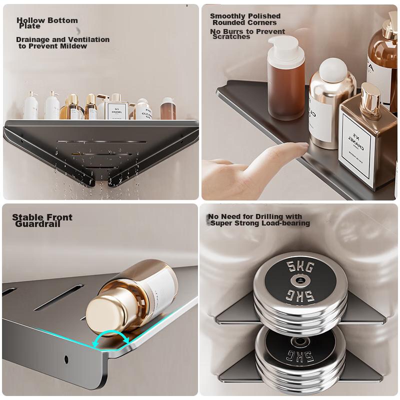 Baizi Bathroom Storage Rack, No Drilling Required, Triangular Stainless Steel Shelf for Washroom, Toilet, And Bathroom Storage