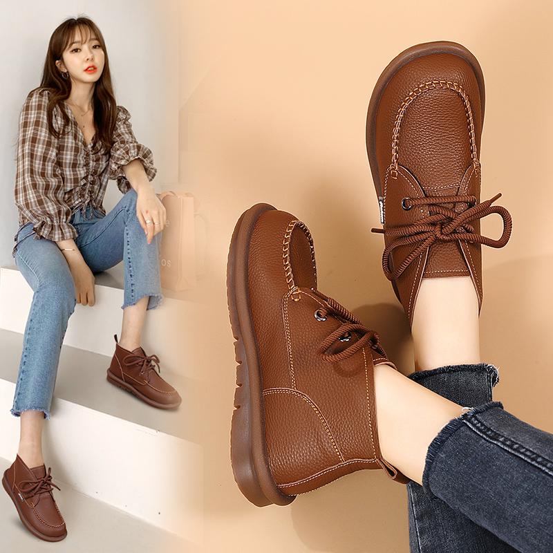 Женские зимние ботинки, оксфорды, ботинки на плоской подошве, дезерты, кожаные студенческие ботинки для девочек, мотоциклетные ботильоны