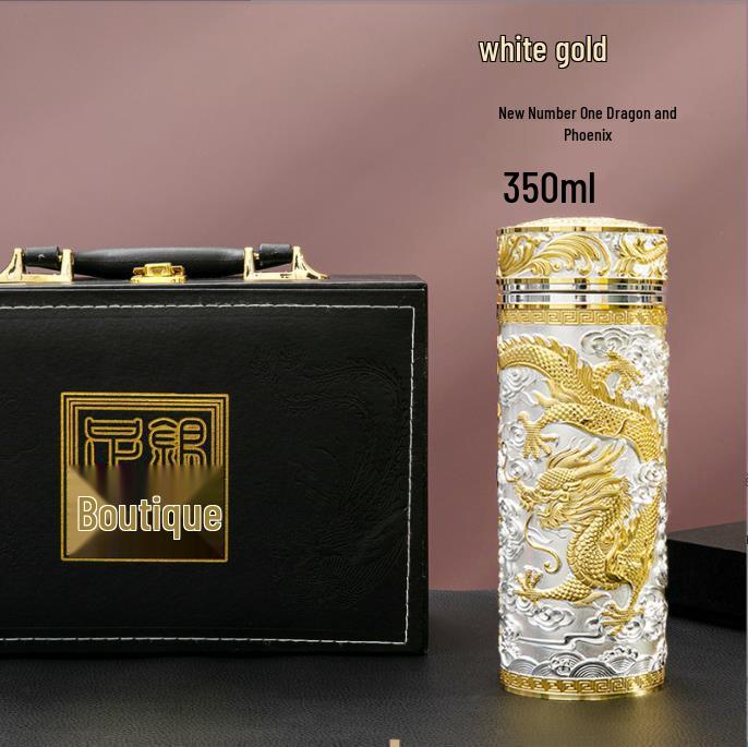 Pure Silver 9999 Thermal Water Cup - Nine Dragon, Hundred Blessings, Dragon & Phoenix Design