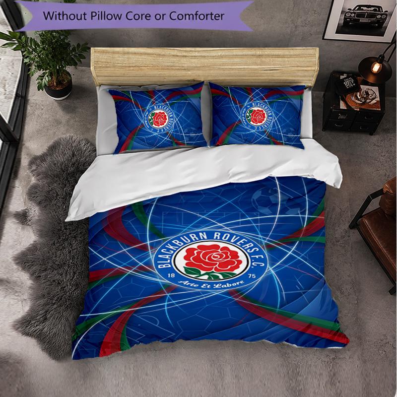 Blackburn Rovers Football 3 Piece Bedding Set Soft Duvet Cover Set with Pillowcases Printed Bedroom Decor Set for Home