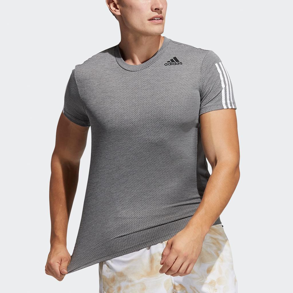 adidas HRDY Тренировочная футболка с короткими рукавами и 3 полосками, мужские топы, серая, GP7655
