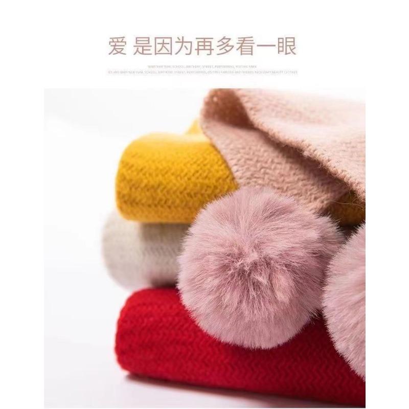 Scarf Winter New Korean Version Baiqiu Winter Solid Color Student White Hanging Ball Knitted Wool Winter Girl Scarf