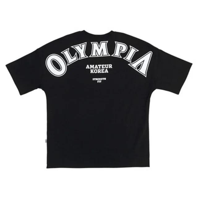 Футболка с принтом OLYMPIA Хлопок Спортивные Топы для Зала Короткий Рукав Футболка для Бега Тренировочные Футболки Фитнес Свободные Большого Размера Топы