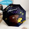 Custom Name Umbrella Happy Birthday Brown Bear Umbrella 8-Frame for Travel, Camping, Casual Lightweight Portable, Essential for Family Gifts