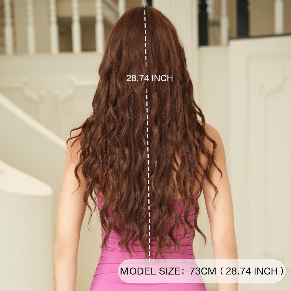 Женский коричневый парик с кружевной передней частью, ручной работы, длинный волнистый парик, пробор посередине, крупные волны, накладка для волос