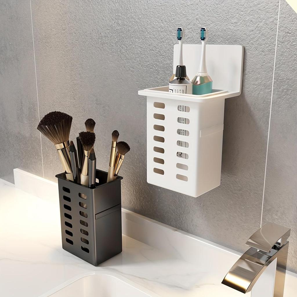 Plastic Wall Mounted Drainage Storage Rack, Cosmetic Storage Box, No Need To Install Chopsticks Tube