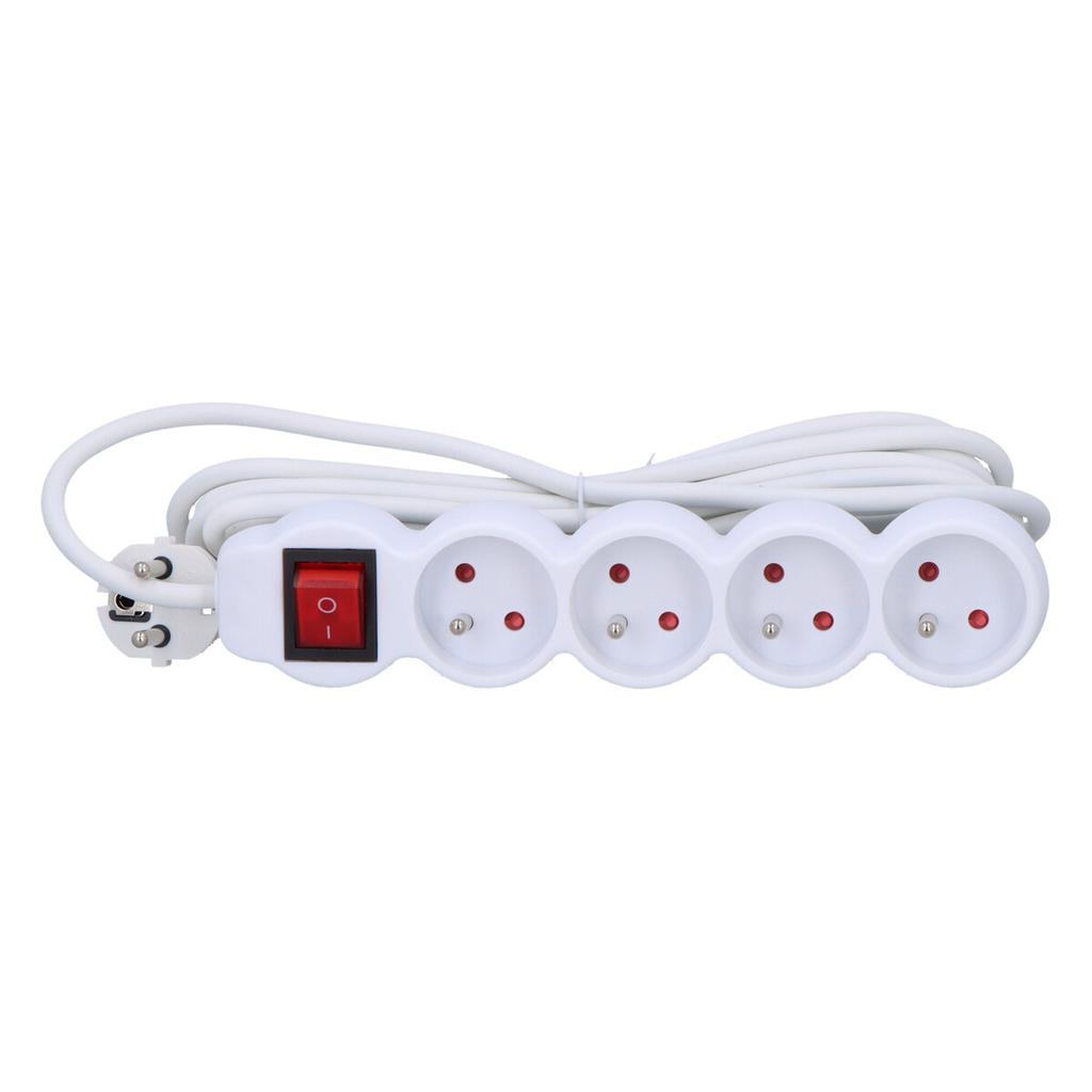 Extension cord with switch, 4 sockets, white, 5