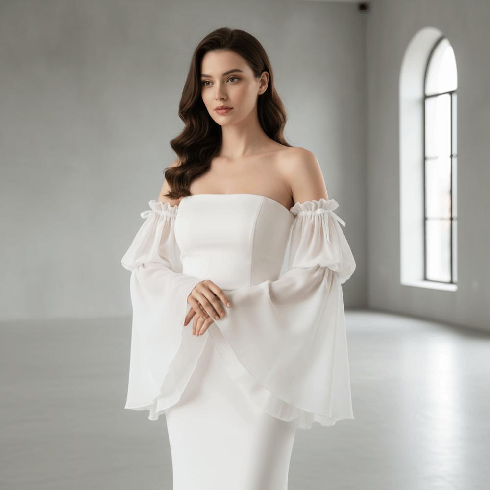 1 pair Chiffon Fabric Arm Covers Flare Shape Detachable Cuffs Fake Sleeves Bridesmaids