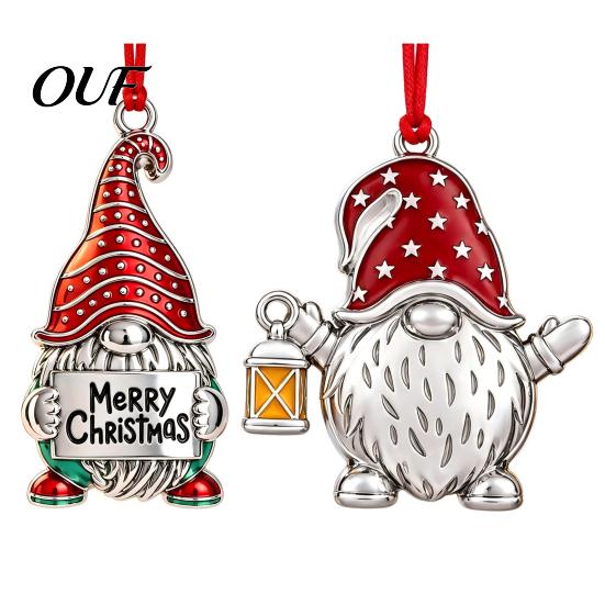 Holiday Gnome Decorations Christmas Ornament, Red Hat Festive Hanging Winter Home Decor, Metal Faceless Dwarf Ornament for Xmas Tree Ornaments