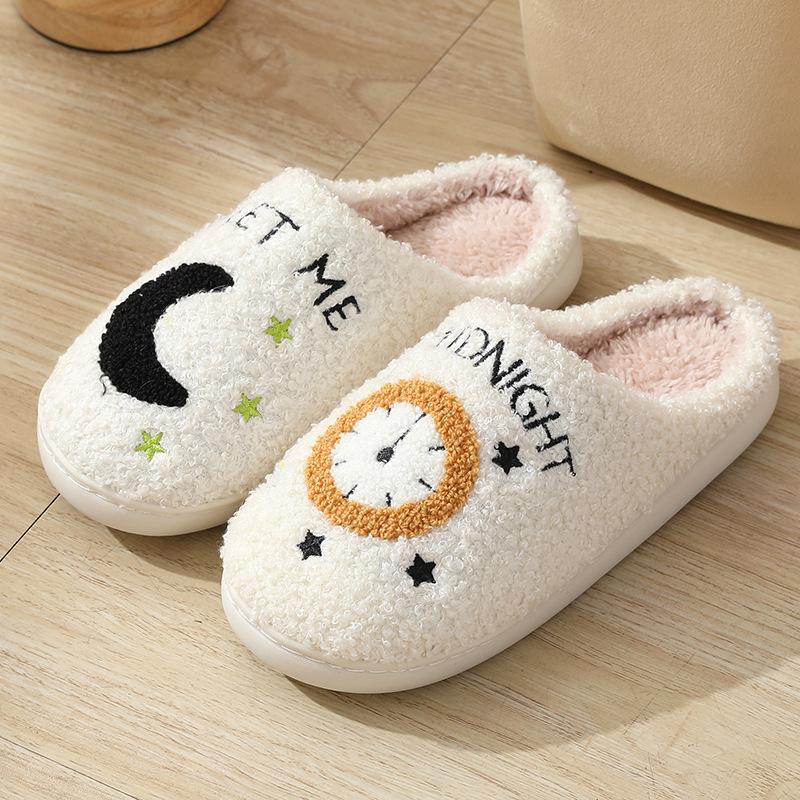 Winter Moon Clock Winter Smiley Cotton Slippers Household Home Indoor Non-slip Warm Slippers