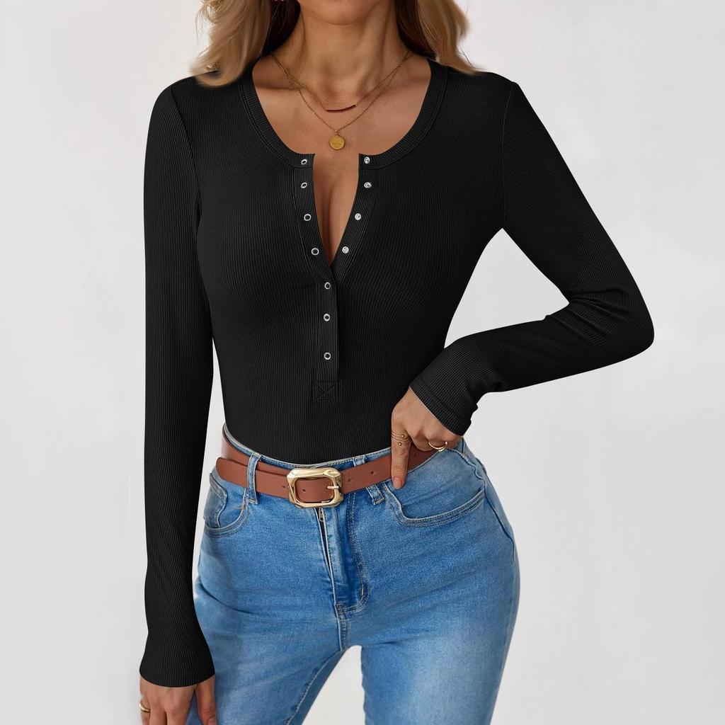 Женская и зимняя футболка с тонким низом, модная повседневная однотонная футболка с U-образным вырезом, длинный рукав