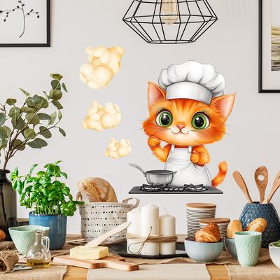 Мультфильм шеф-повар кот кухня ресторан домашний фон украшение наклейка на стену