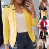 LadyStyle Fall Fashion Women Solid Color Long Sleeve Stand Collar Slim Fit Blazer Coat