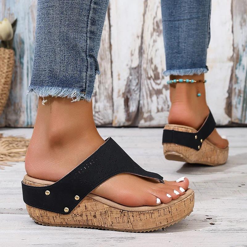 Fashion Clip Toe Wedge Heel Sandals for Women 2025 Summer Thick Bottom Beach Slippers Woman Plus Size Fashion Platform Sandalias Mujer
