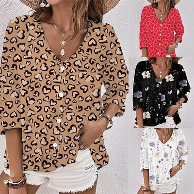 Модная шифоновая рубашка с цветочным принтом и V-образным вырезом, женская однобортная блузка с длинным рукавом, кардиган, женская, весенние летние топы