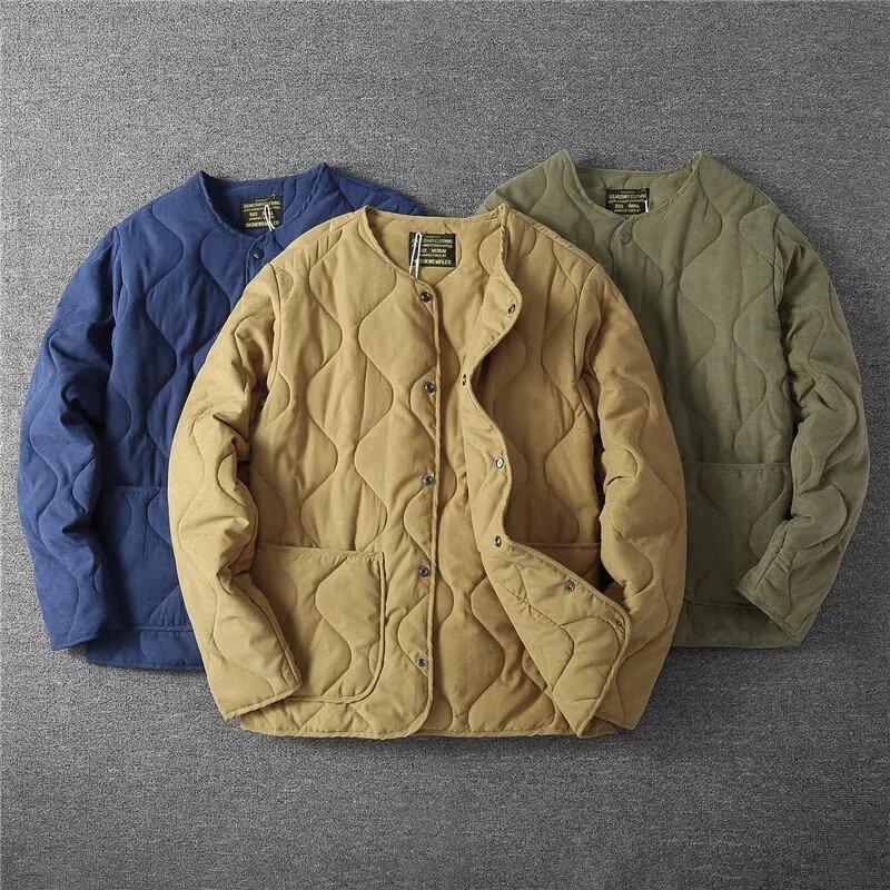 Men's Retro Autumn and Winter Versatile New Jacket Without Collar, Thick Men's Top, Loose Casual Cotton Jacket, Warm Men's Jacke
