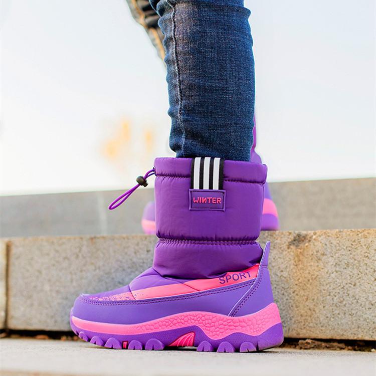 Утолщенные детские ботинки, нескользящие теплые зимние ботинки среднего размера с кошками, зимняя повседневная непромокаемая хлопковая обувь для мальчиков и девочек