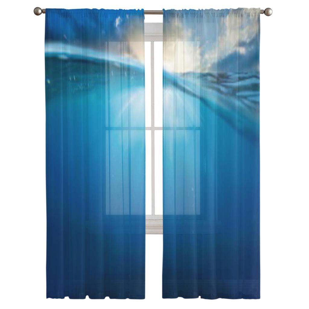 Ocean Half Water With Sunset Sky Chiffon Sheer Curtains for Living Room Bedroom Kitchen Decoration Window Voiles Tulle Curtain