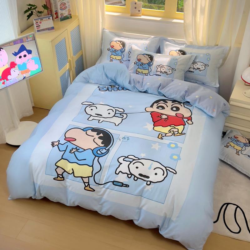 C-Crayon Shin-Chan Bedding Set Pillowcase 2/3/Pcs Boy Girl Shin-Chan Duvet Cover Adult Children Gift Single Double Large Size