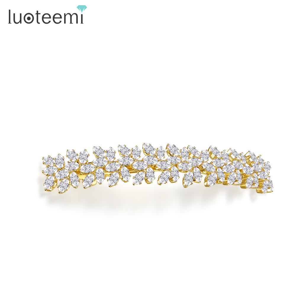 LUOTEEMI Geometric Rectangle Clear Zircon Flower Shape French Pin Jewellery Hair Women Luxury Hair Clip Pin Bridal Wedding