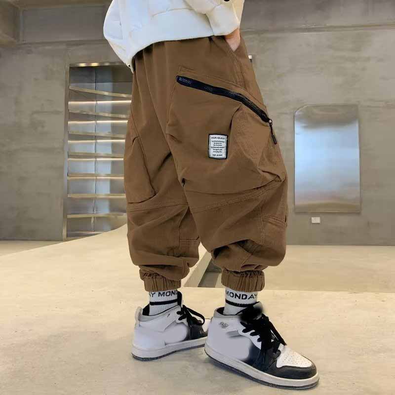 Детская одежда для мальчиков весна осень брюки-карго детские повседневные спортивные штаны больших размеров брюки-карго для мальчиков с имитацией молнии