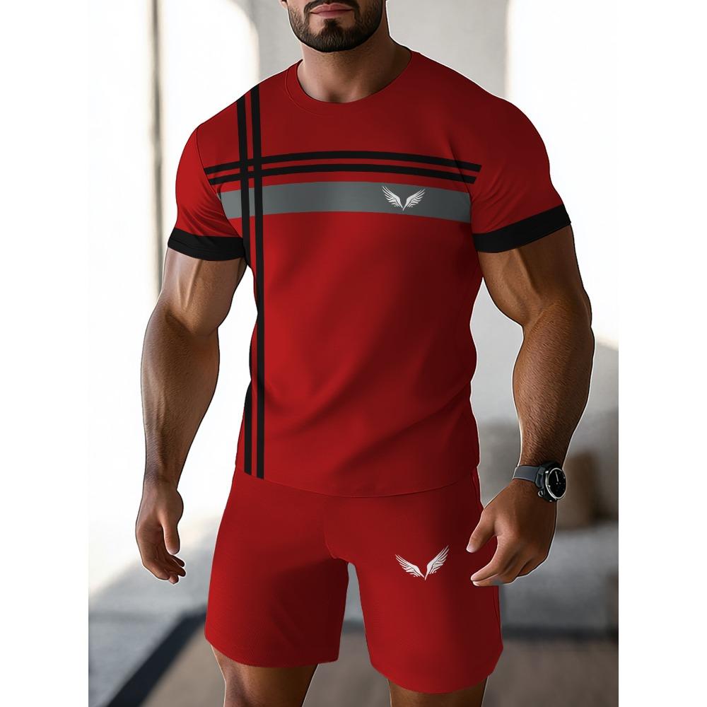 Повседневный спортивный костюм, дышащая повседневная мужская футболка и костюм из пяти брюк, летний костюм с 3D-печатью для взрослых мужчин
