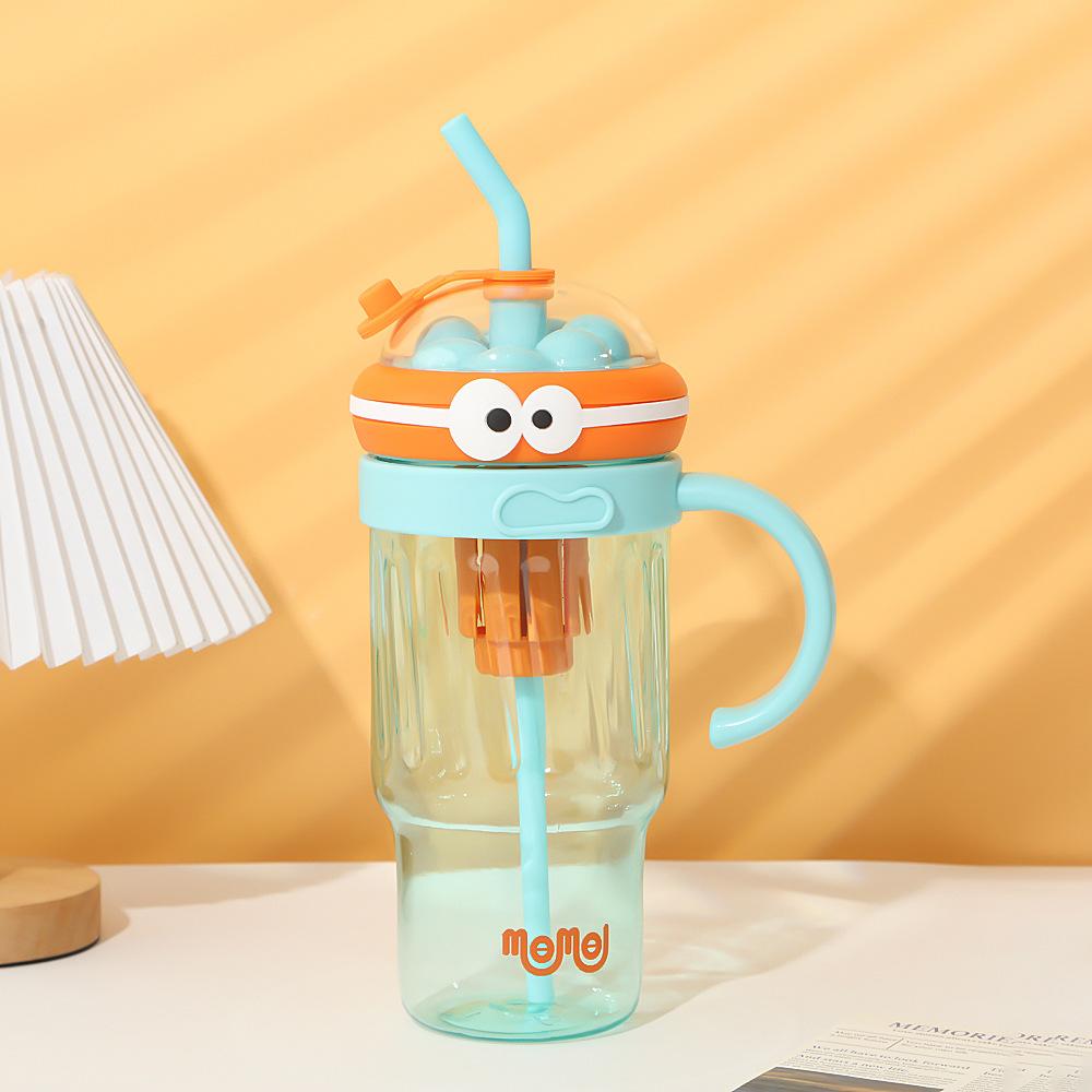 Water bottle summer dopamine large capacity plastic cup cute big eye boy high value straw cup with handle anti-drop ice cup
