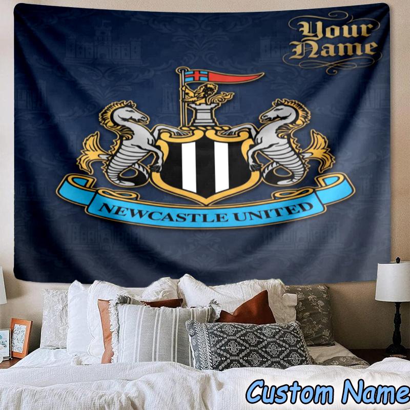 Custom Name Newcastle FC Crest Hanging Tapestry Background Tapestry for Bedroom Living Room Dorm,Home Party Wall Decoration,Fan Gifts