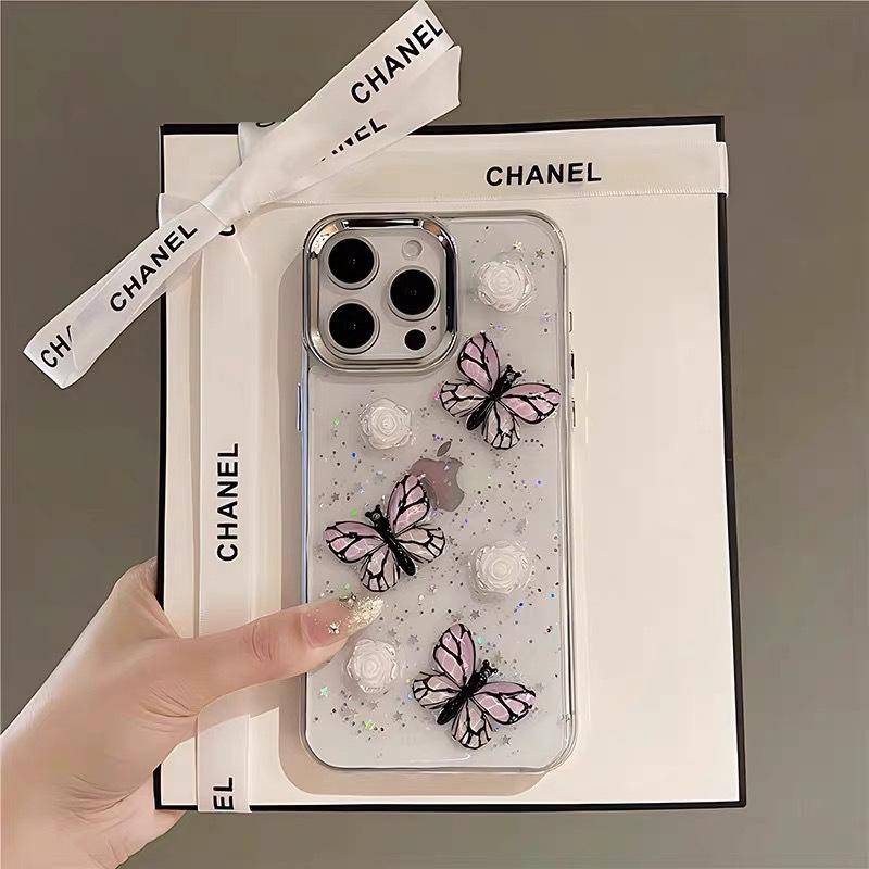 Dropped Glitter Star Glitter Butterfly Phone Case for IPhone 17 Promax Flowers for Apple 15 Women 14