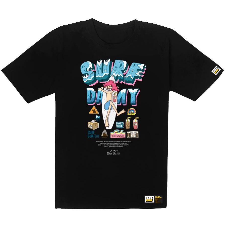 DOLDOL Shark Dog-Tshirts-232 Shark Dog Denny Shark Surfing Hawaii Character Graphic T-Shirt Short Sleeve T-Shirt