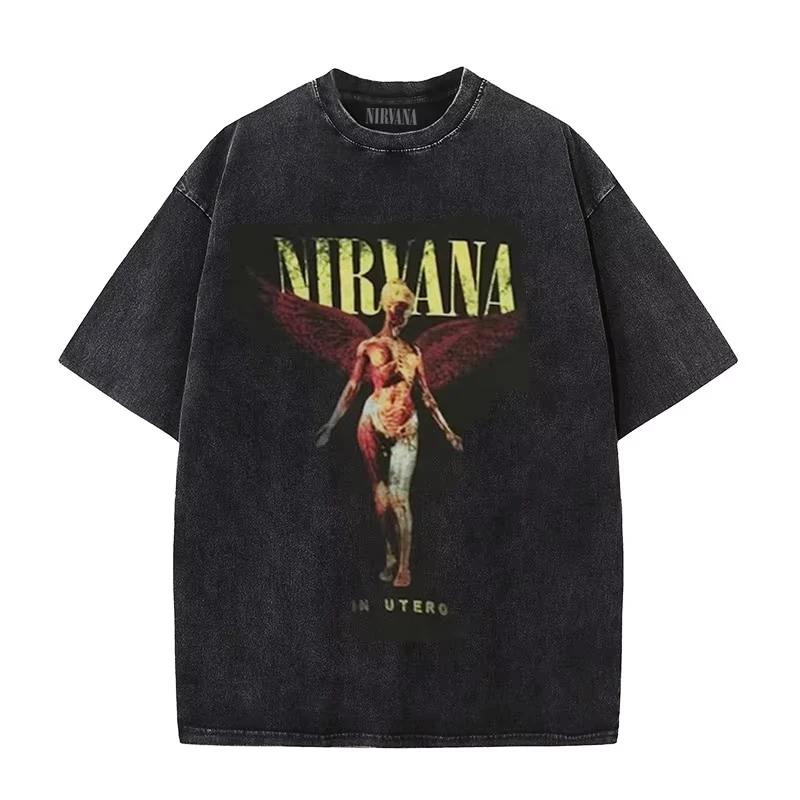 Мужские стираные футболки Nirvana унисекс с круглым вырезом 100% хлопок с коротким рукавом Y2K свободная удобная футболка