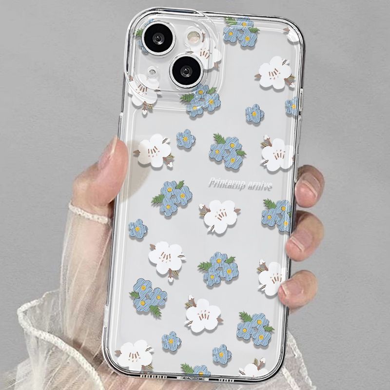 Small Fresh Light Blue Floral Fragments Protective Cover for IPhone 16 15 14 13 12 11 Pro Max Plus Protection Back Cover Bumper