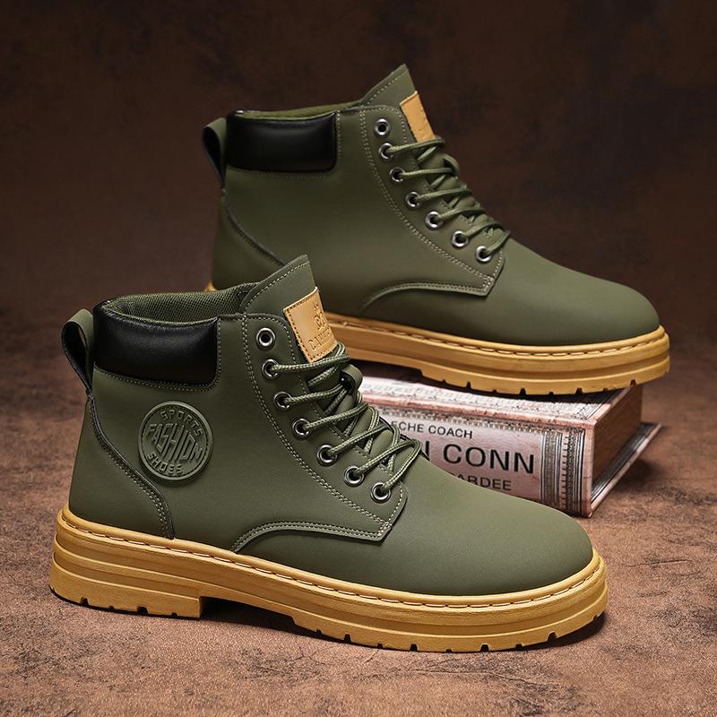 Осень и зима 2004 мужские высокие ботинки Мартин черные кожаные ботинки универсальный повседневный тренд большие желтые ботинки большой размер