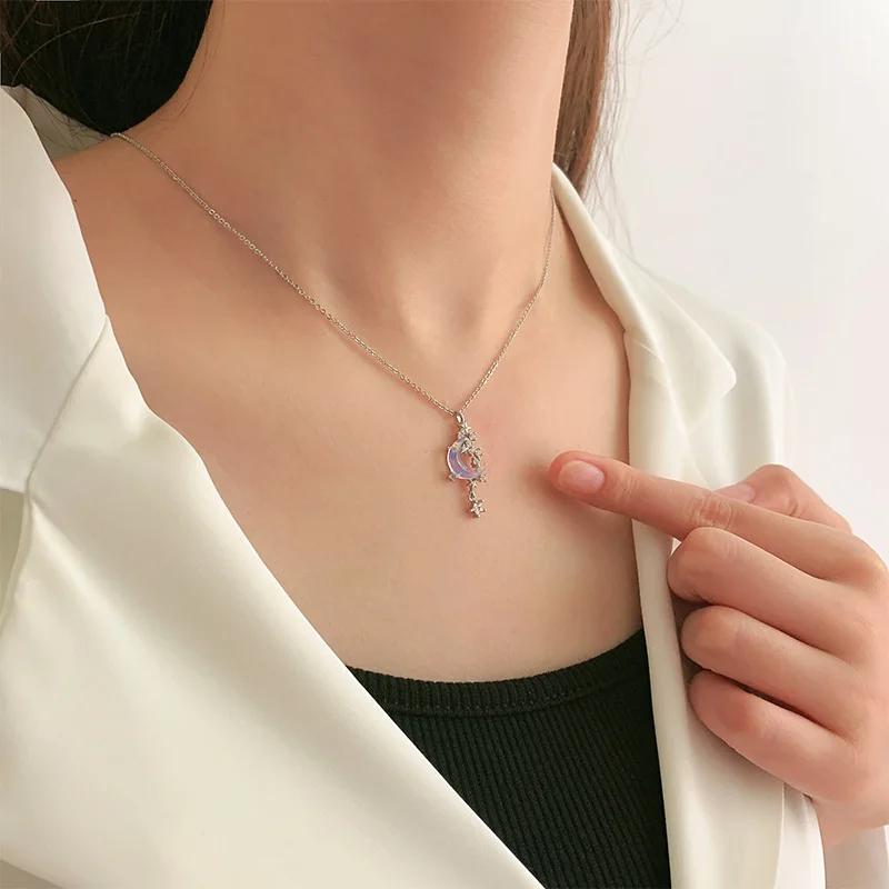 Collares Con Colgante Trend Temperament Moon and Star Crystal Cubs ожерелье для женщин Charm Choker Jewelry Gifts Fashion