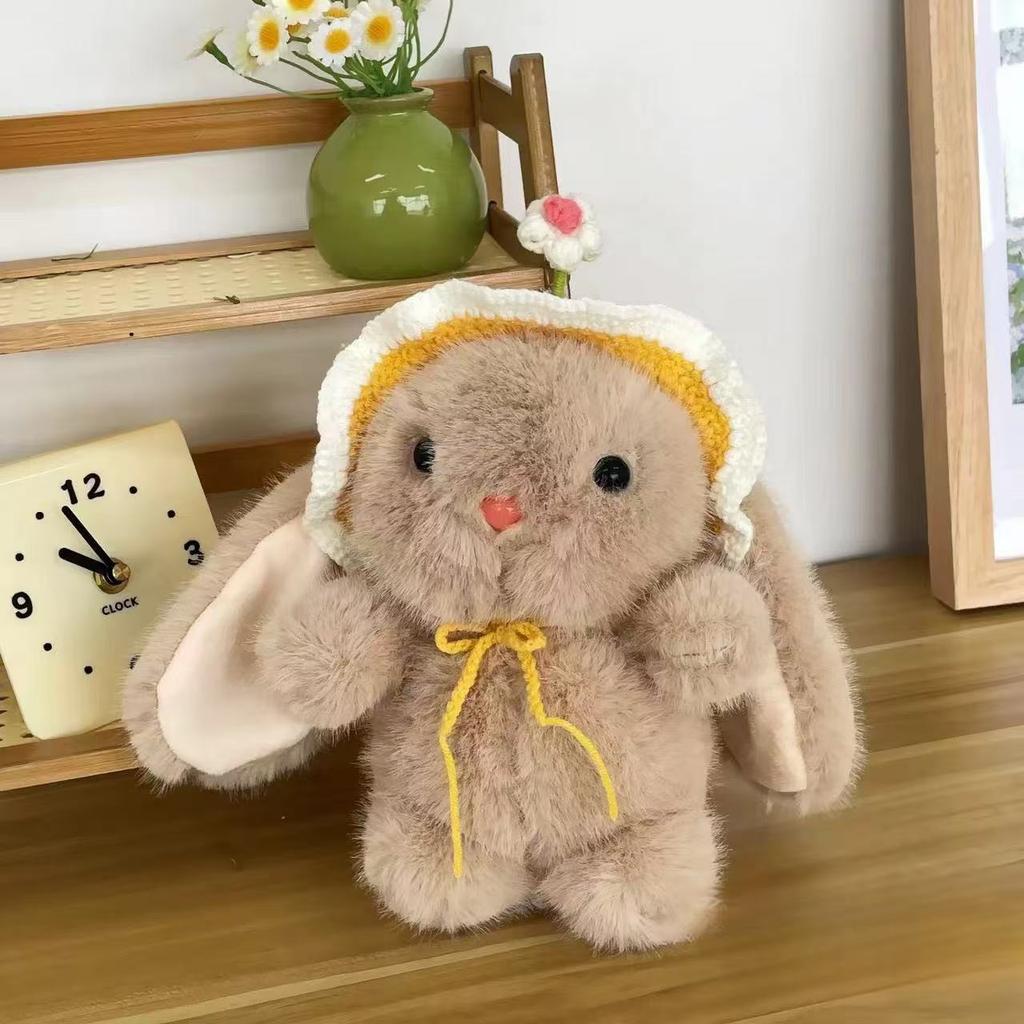 Cute Pudding Rabbit Plush Doll Hooded Little White Rabbit Doll Soothing Sleeping Doll Lop-Eared Rabbit Grab Machine