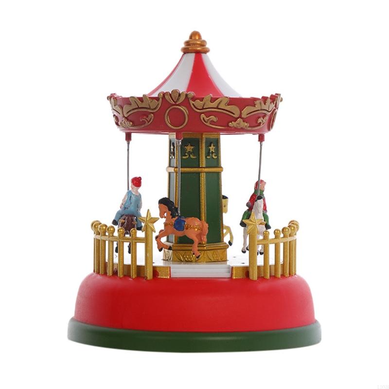  LED Lighted Music Box Battery Operated Musical Merry-Go-Round for Sky Wheel Resin Ornament Princess Horse Toy