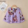 ZANZEA Women Casual Round Neck 3/4 Sleeve Loose Floral Print Blouse