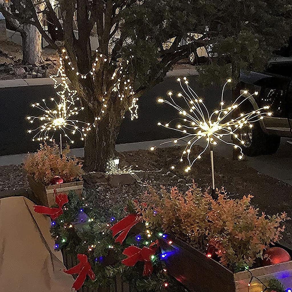 Фонари на солнечных батареях, медная проволока, фейерверк, фейерверк, садовый пейзаж, рождественский свет