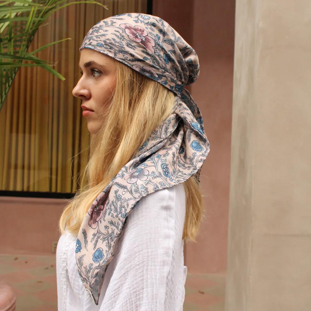 DIY Printed Ladies Stretch Cotton Headscarf Tie Scarf Printed Hip Hop Trend Bouncing Silk Headscarf