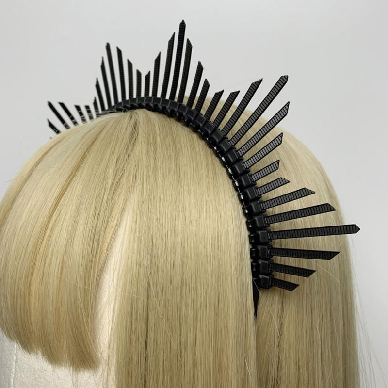 Темный ободок Корона ангела Ободок Свадебные тиары Божественный головной убор принцессы Обруч для волос Барочные тиары с шипами